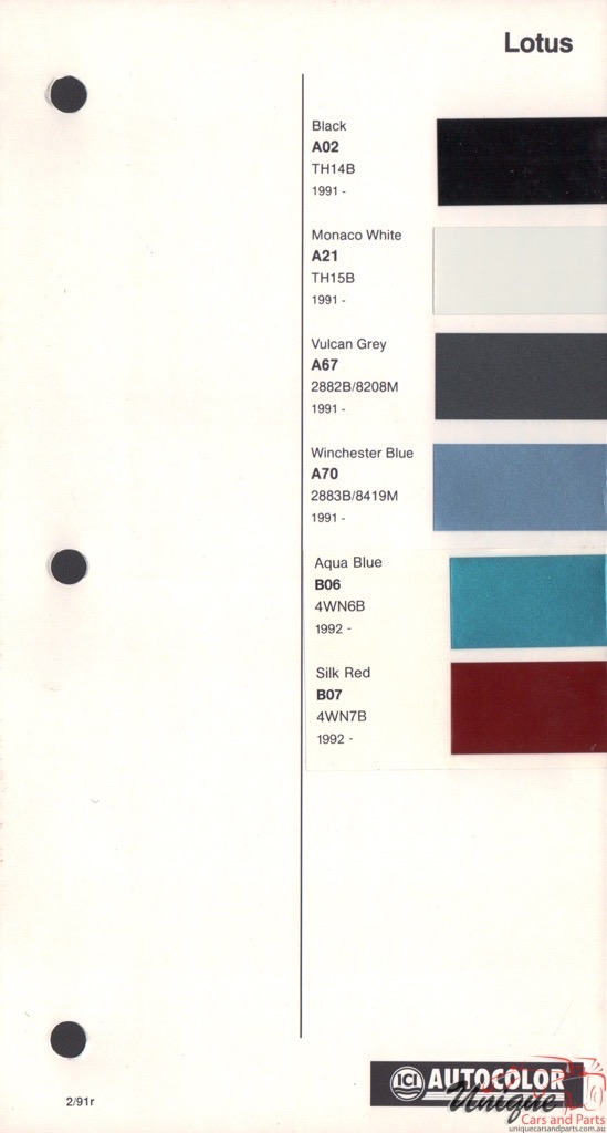1991-1994 Lotus Paint Charts Autocolor
